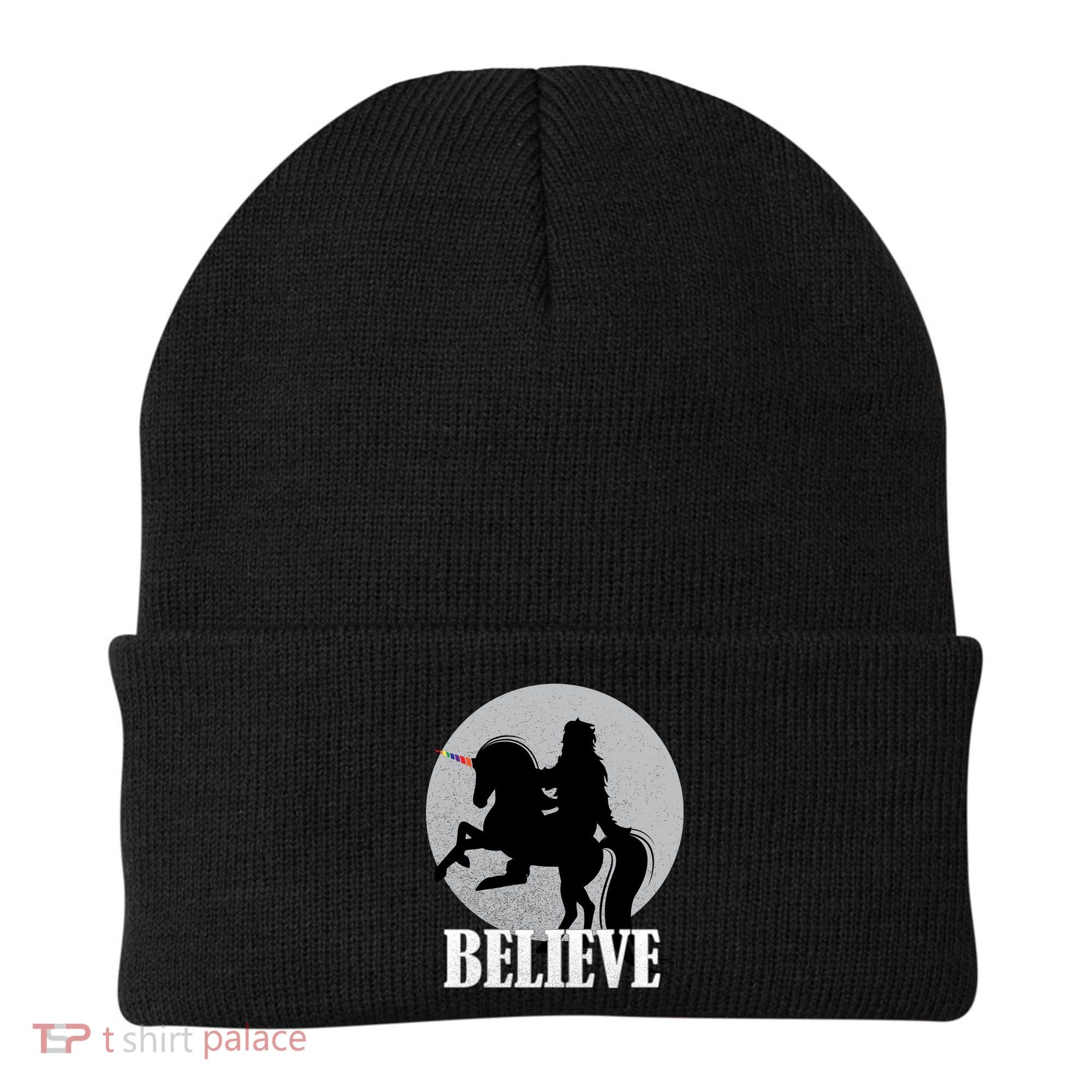 Bigfoot Riding Unicorn Believe Beanie