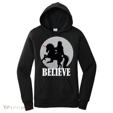 Bigfoot Riding Unicorn Believe Women's Hoodie
