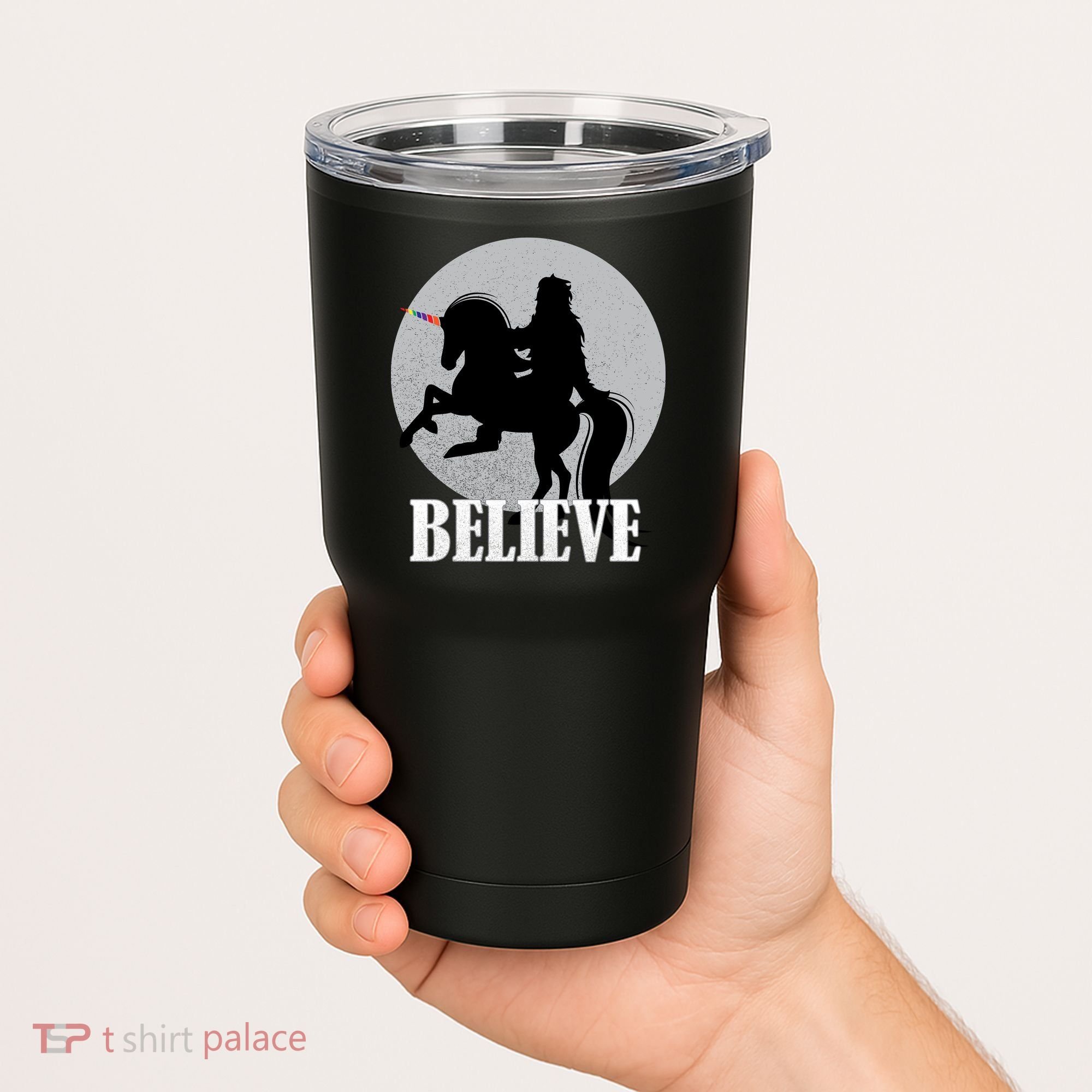 Bigfoot Riding Unicorn Believe Tumbler