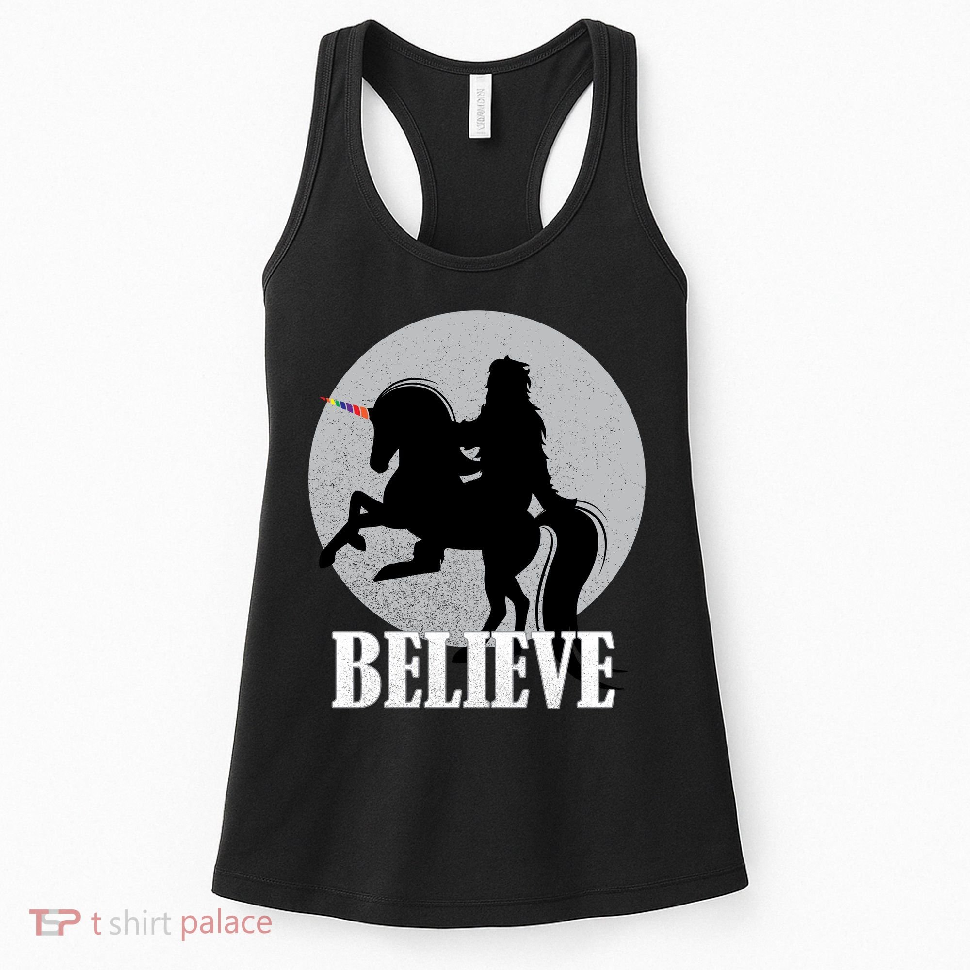 Bigfoot Riding Unicorn Believe Women's Tank Top