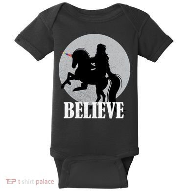 Bigfoot Riding Unicorn Believe Baby Bodysuit