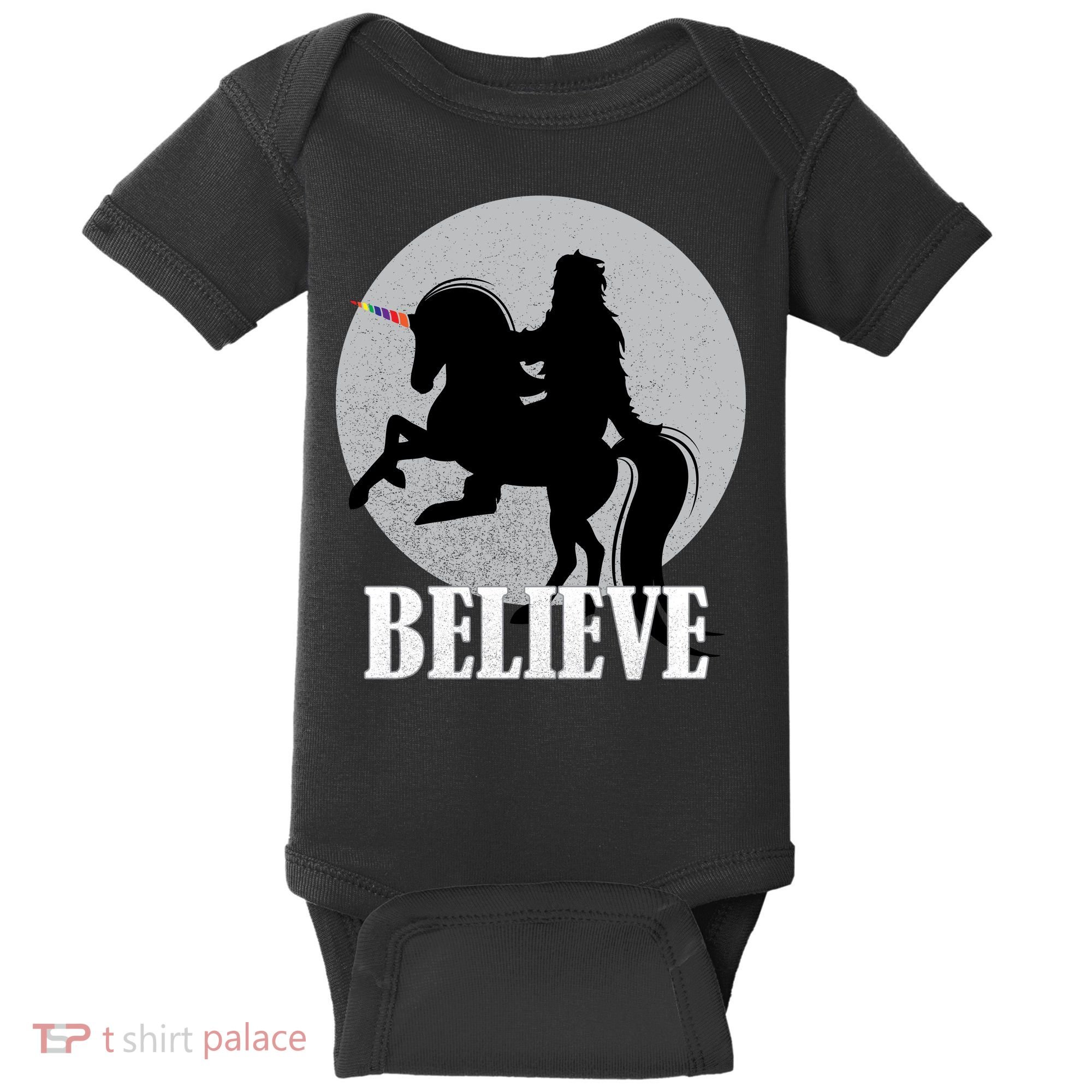 Bigfoot Riding Unicorn Believe Baby Bodysuit