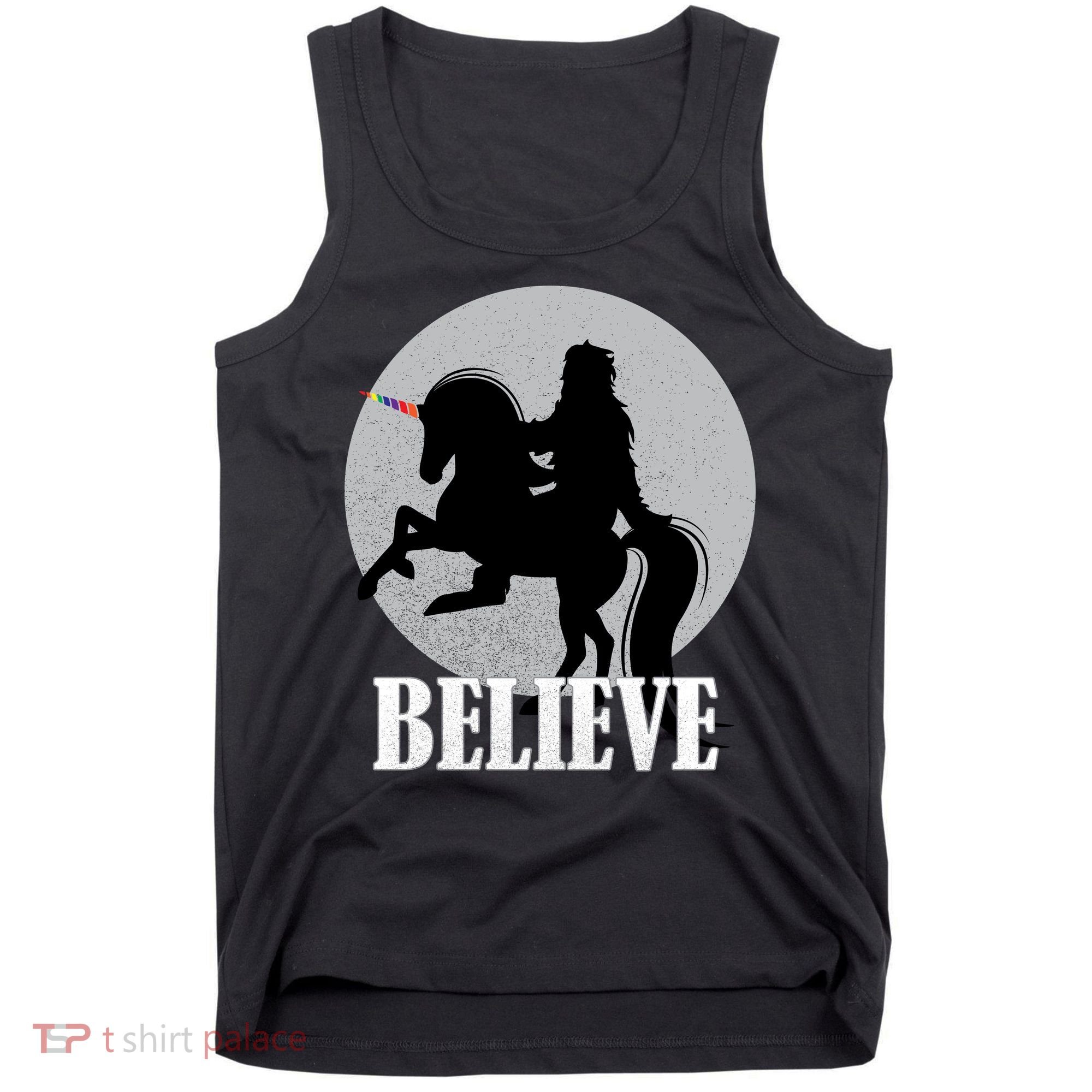 Bigfoot Riding Unicorn Believe Tank Top