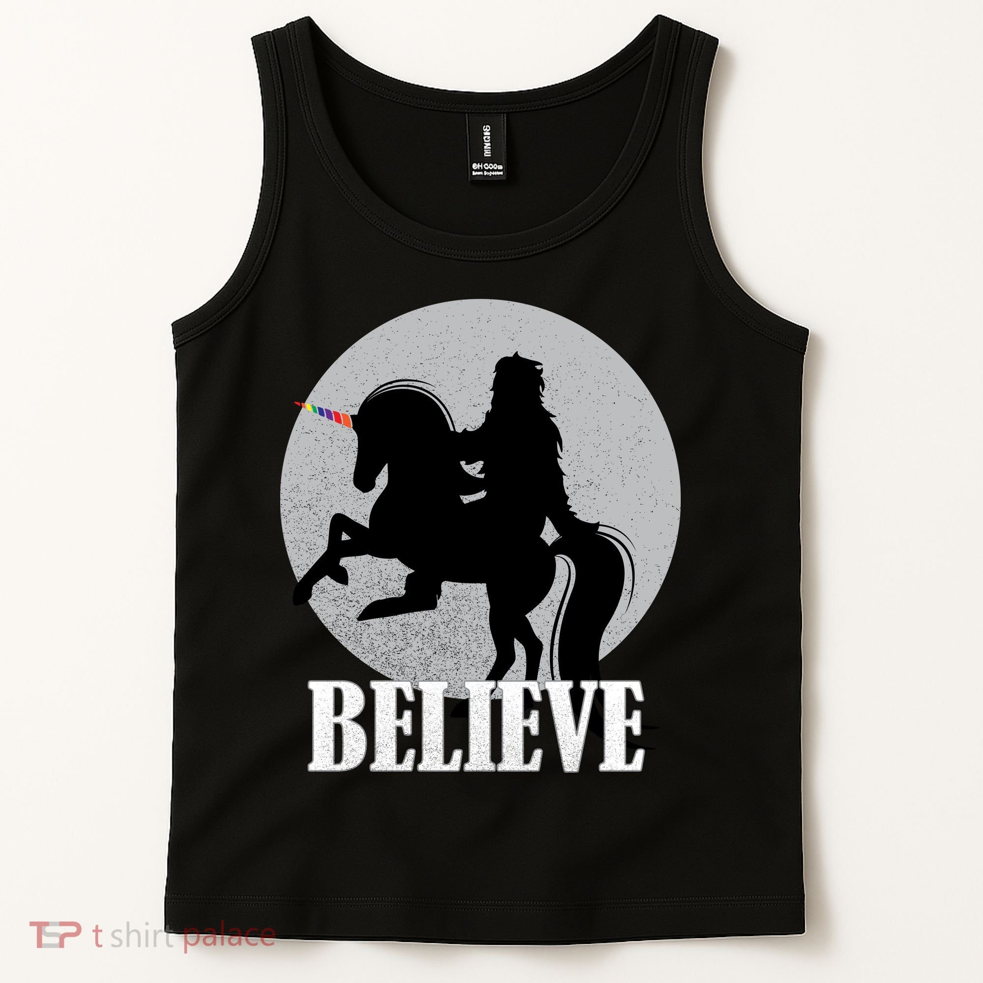 Bigfoot Riding Unicorn Believe Tank Top