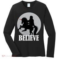 Bigfoot Riding Unicorn Believe Women's Long Sleeve Shirt thumb 0