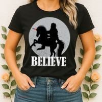 Bigfoot Riding Unicorn Believe Women's T-Shirt thumb 2