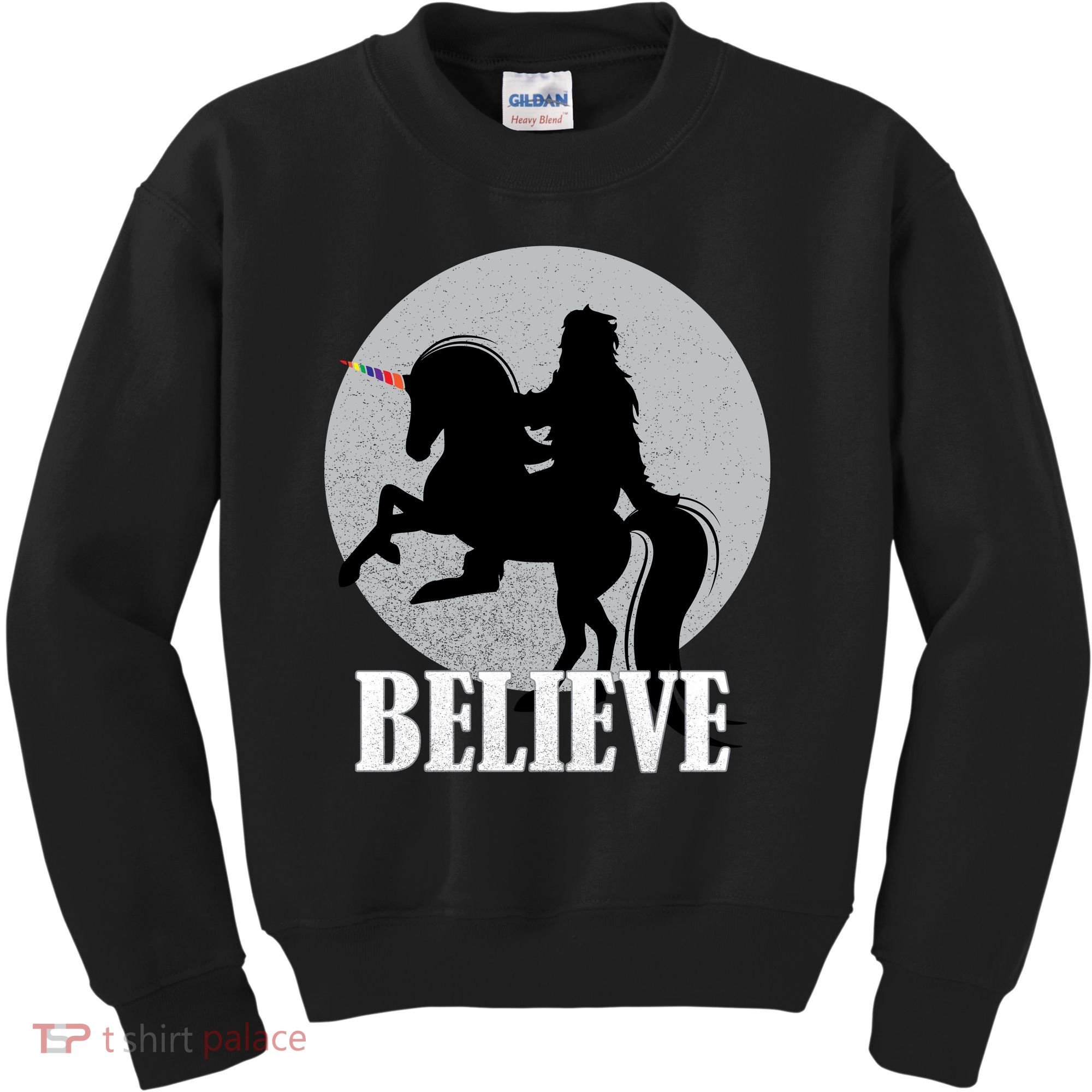 Bigfoot Riding Unicorn Believe Kids Sweatshirt