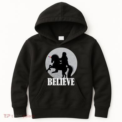 Bigfoot Riding Unicorn Believe Kids Hoodie