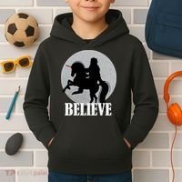 Bigfoot Riding Unicorn Believe Kids Hoodie thumb 2