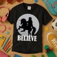 Bigfoot Riding Unicorn Believe Kids T-Shirt thumb 3