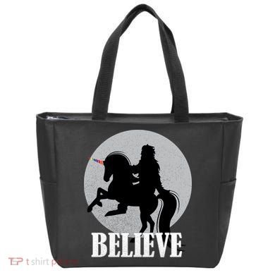 Bigfoot Riding Unicorn Believe Tote Bag