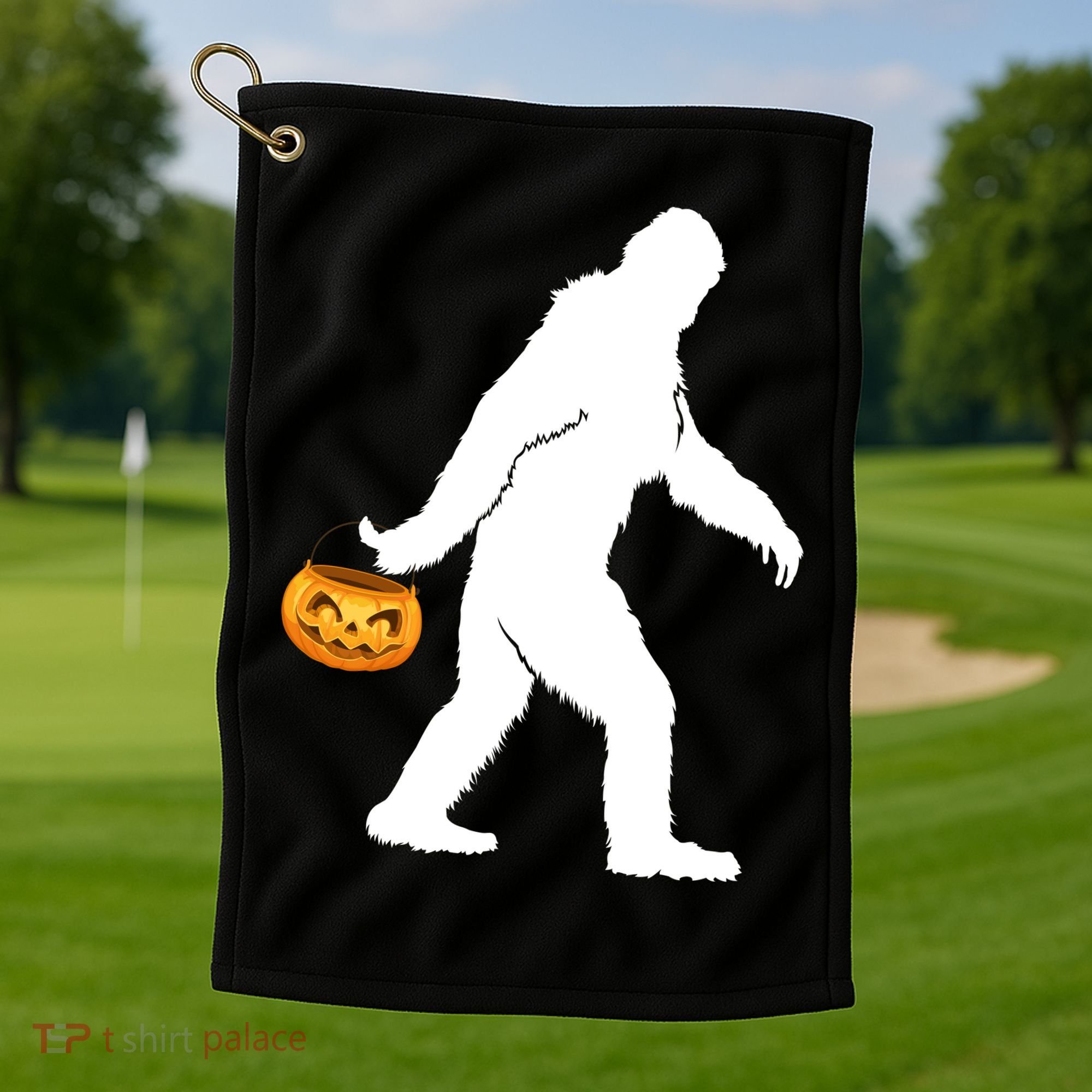 Bigfoot Sasquatch Halloween Pumpkin Golf Towel