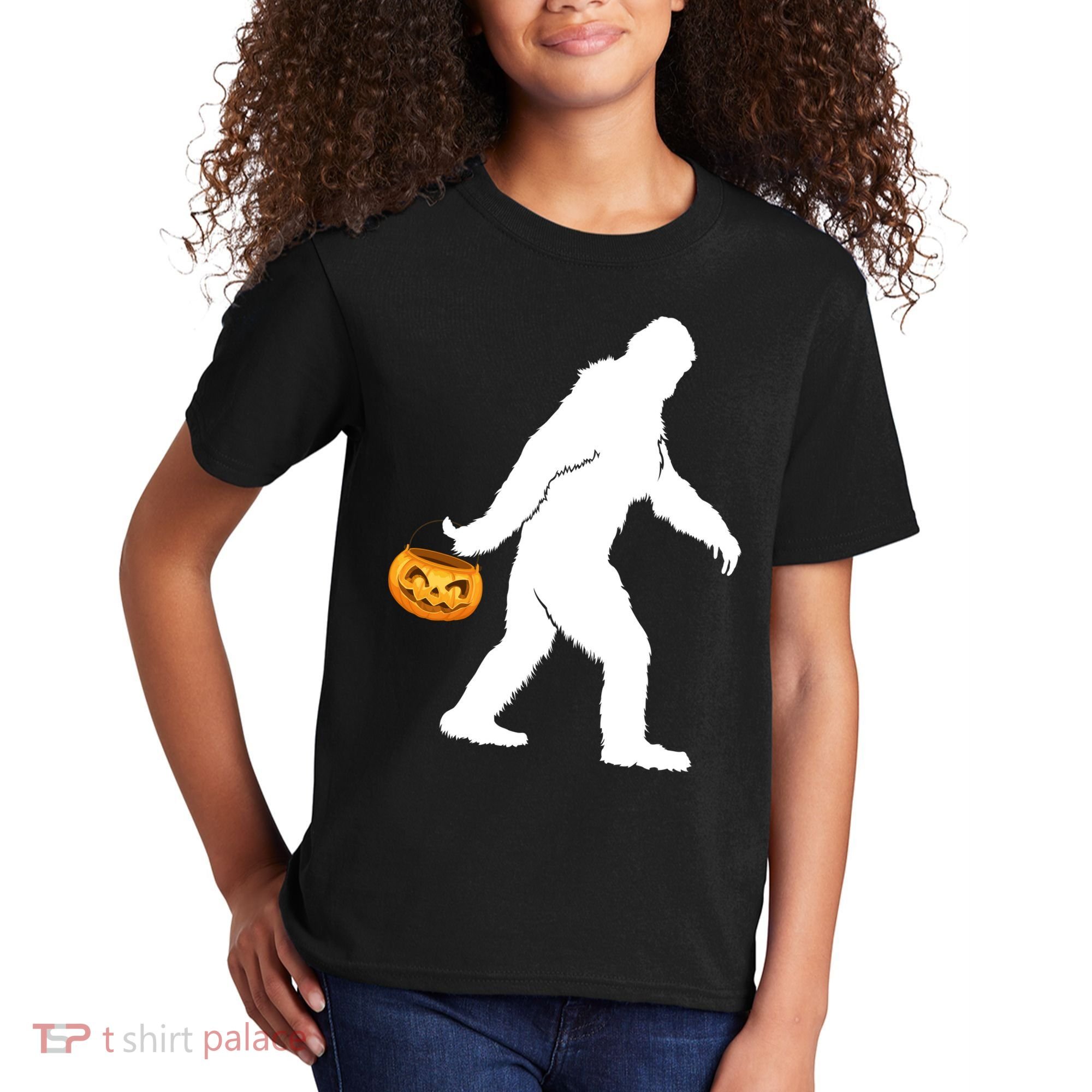 Bigfoot Sasquatch Halloween Pumpkin Kids T-Shirt