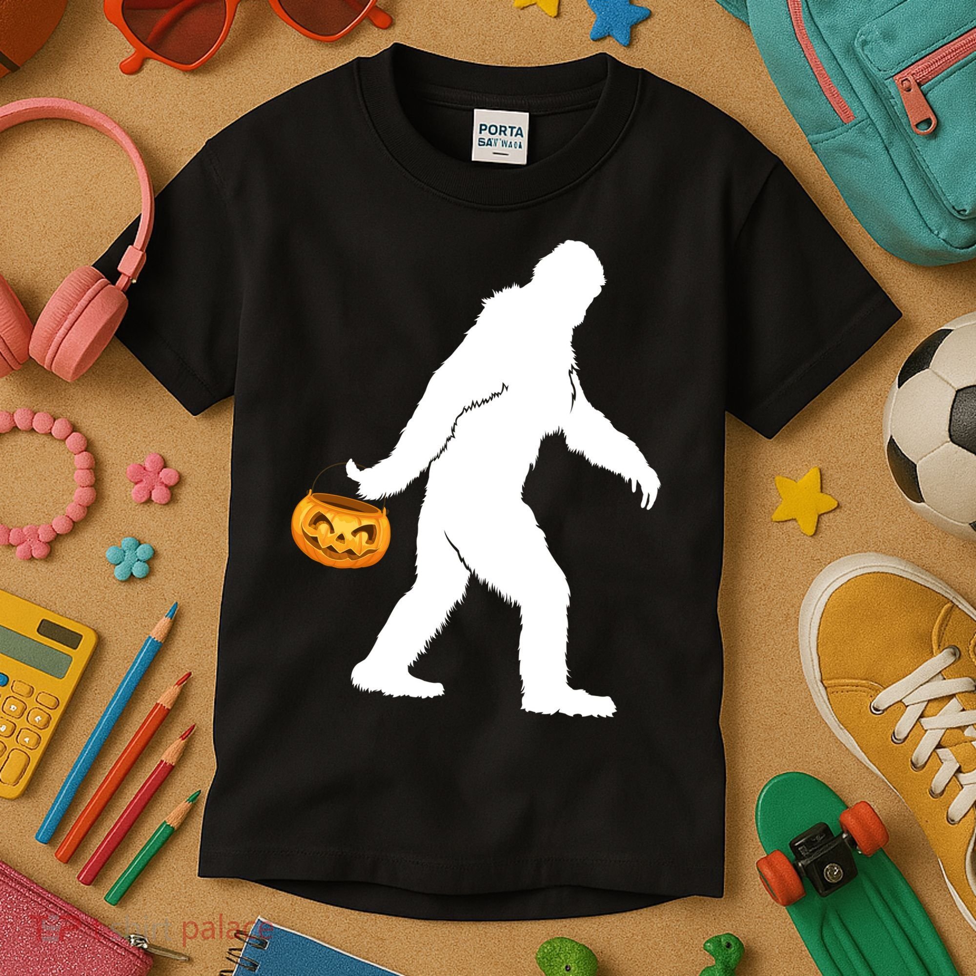 Bigfoot Sasquatch Halloween Pumpkin Kids T-Shirt