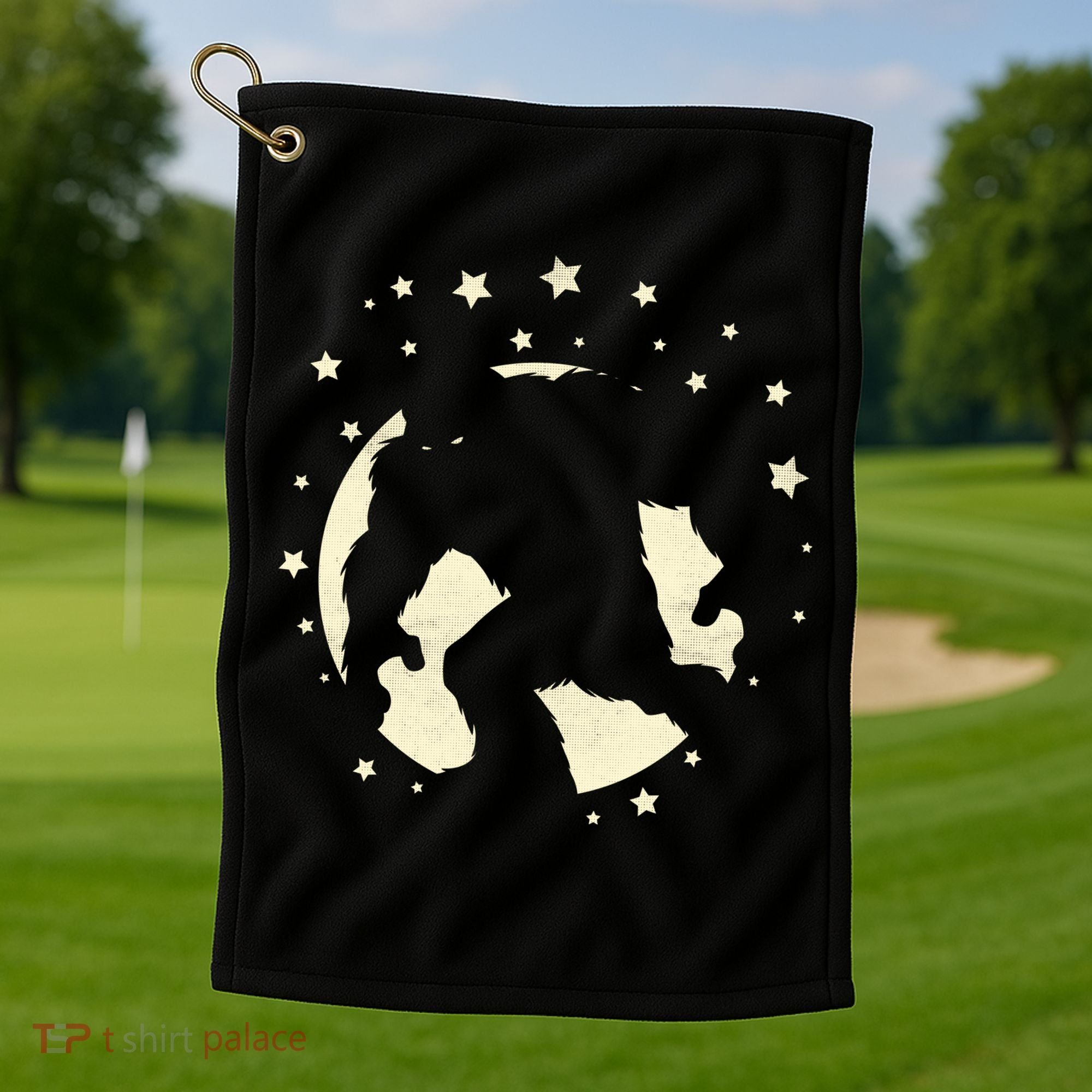 Bigfoot Silhouette Moon Stars Golf Towel
