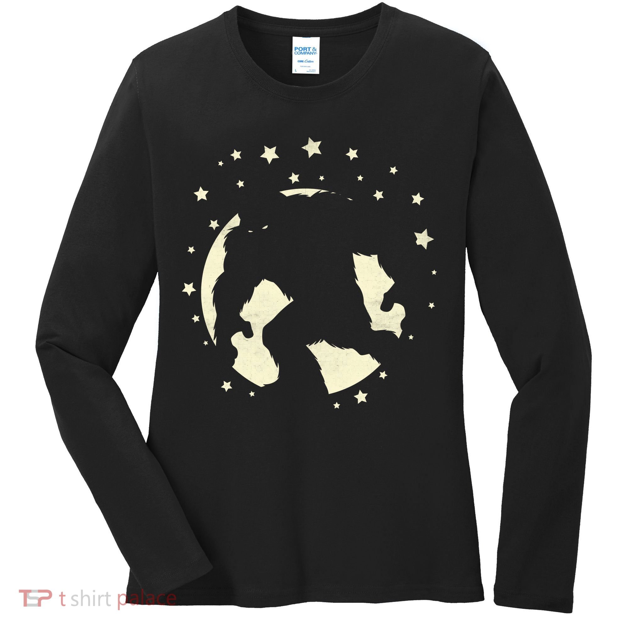 Bigfoot Silhouette Moon Stars Women's Long Sleeve Shirt