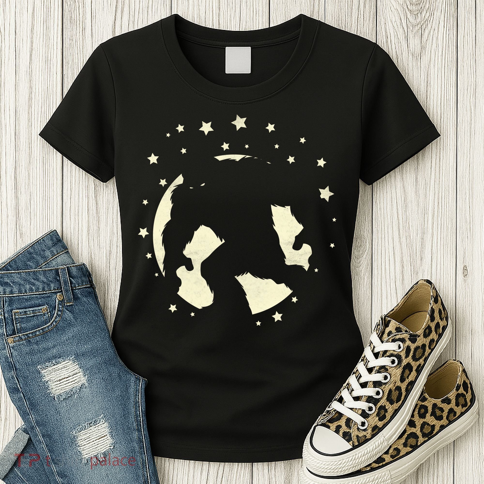 Bigfoot Silhouette Moon Stars Women's T-Shirt