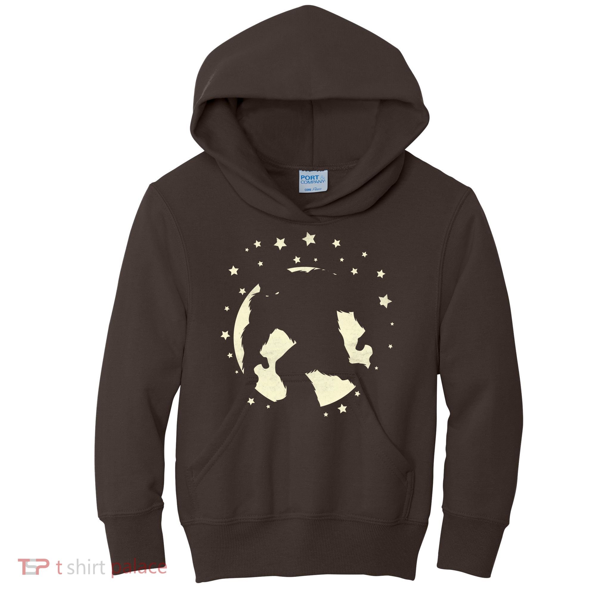 Bigfoot Silhouette Moon Stars Kids Hoodie