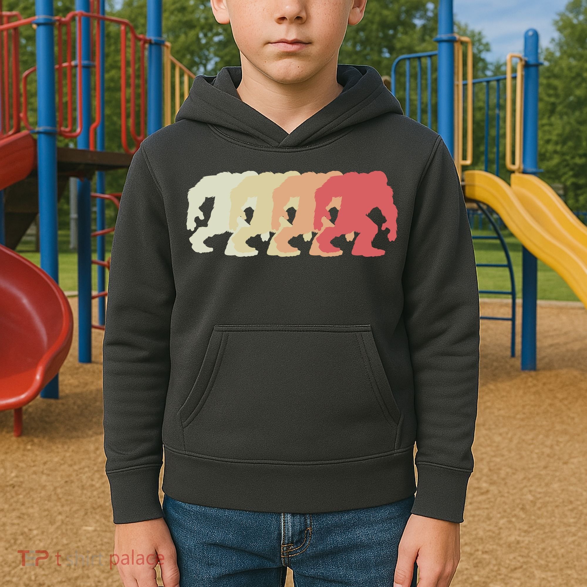 Bigfoot Silhouette Retro Sasquatch Kids Hoodie