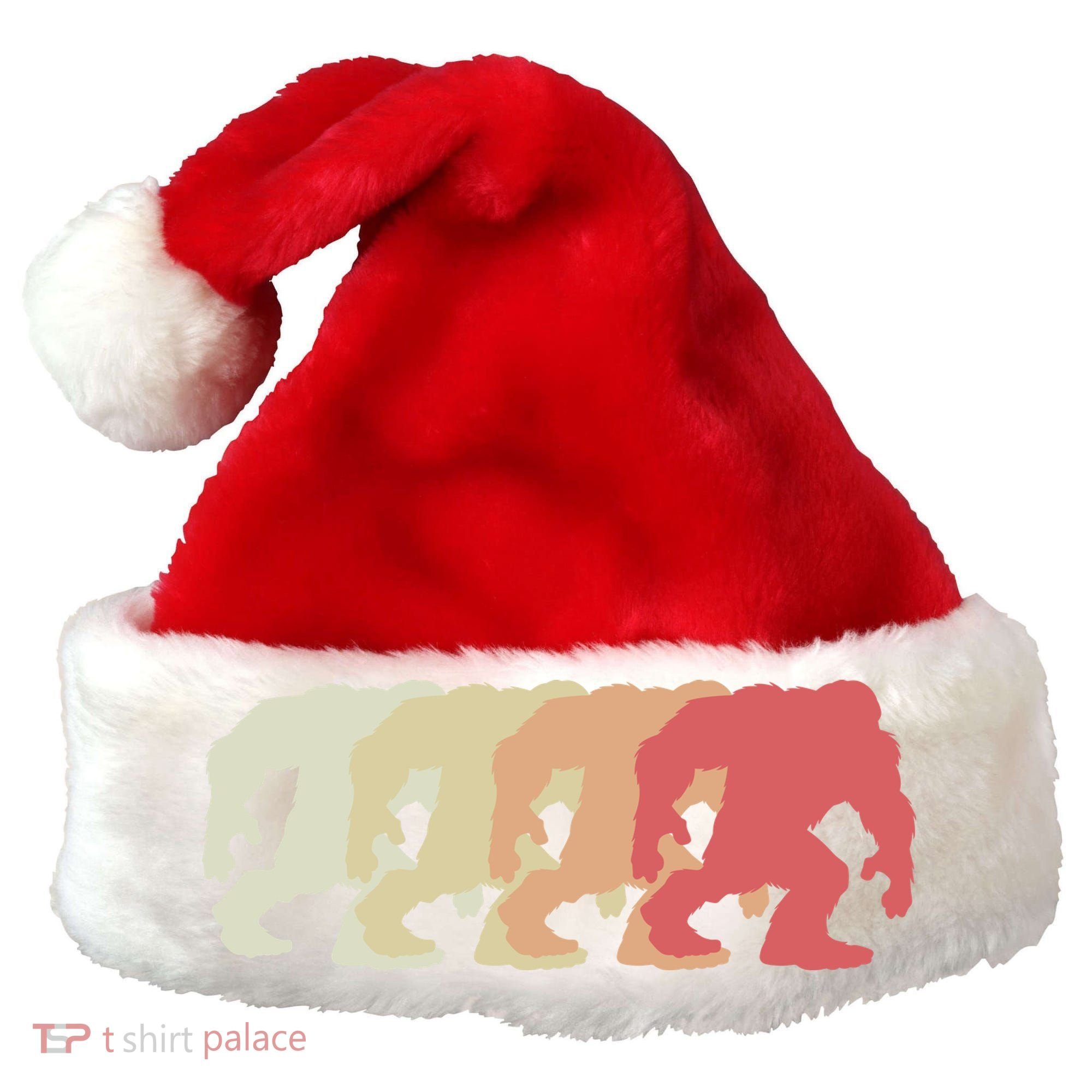 Bigfoot Silhouette Retro Sasquatch Santa Hat