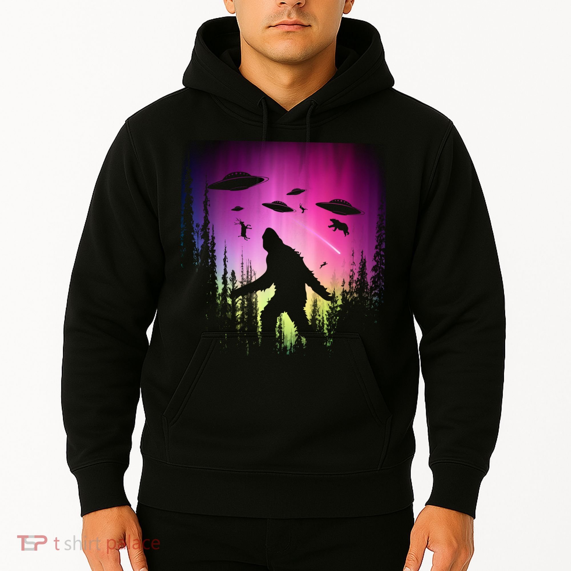 Bigfoot UFOs In Forest Hoodie