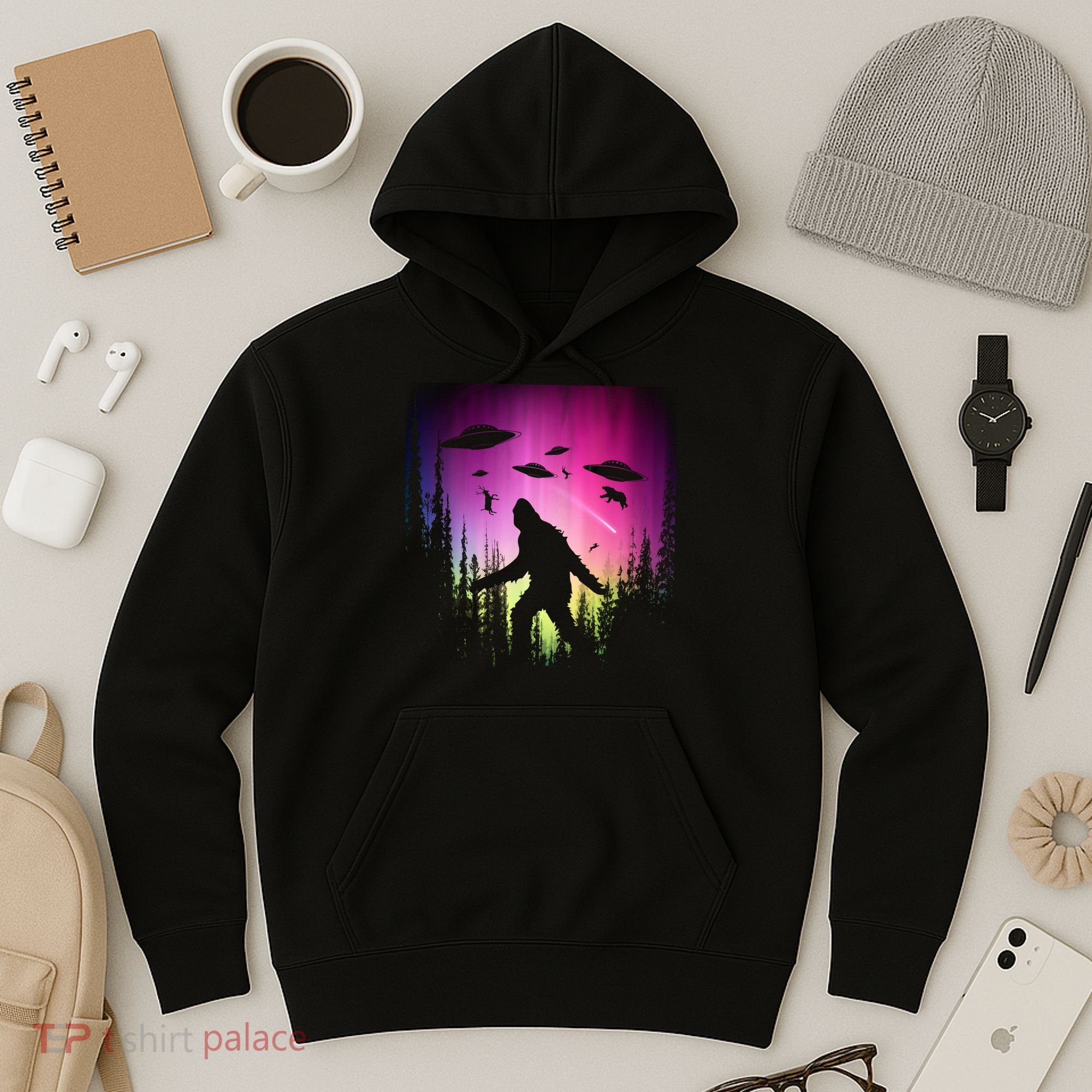 Bigfoot UFOs In Forest Hoodie