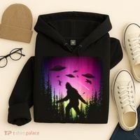 Bigfoot UFOs In Forest Hoodie thumb 4