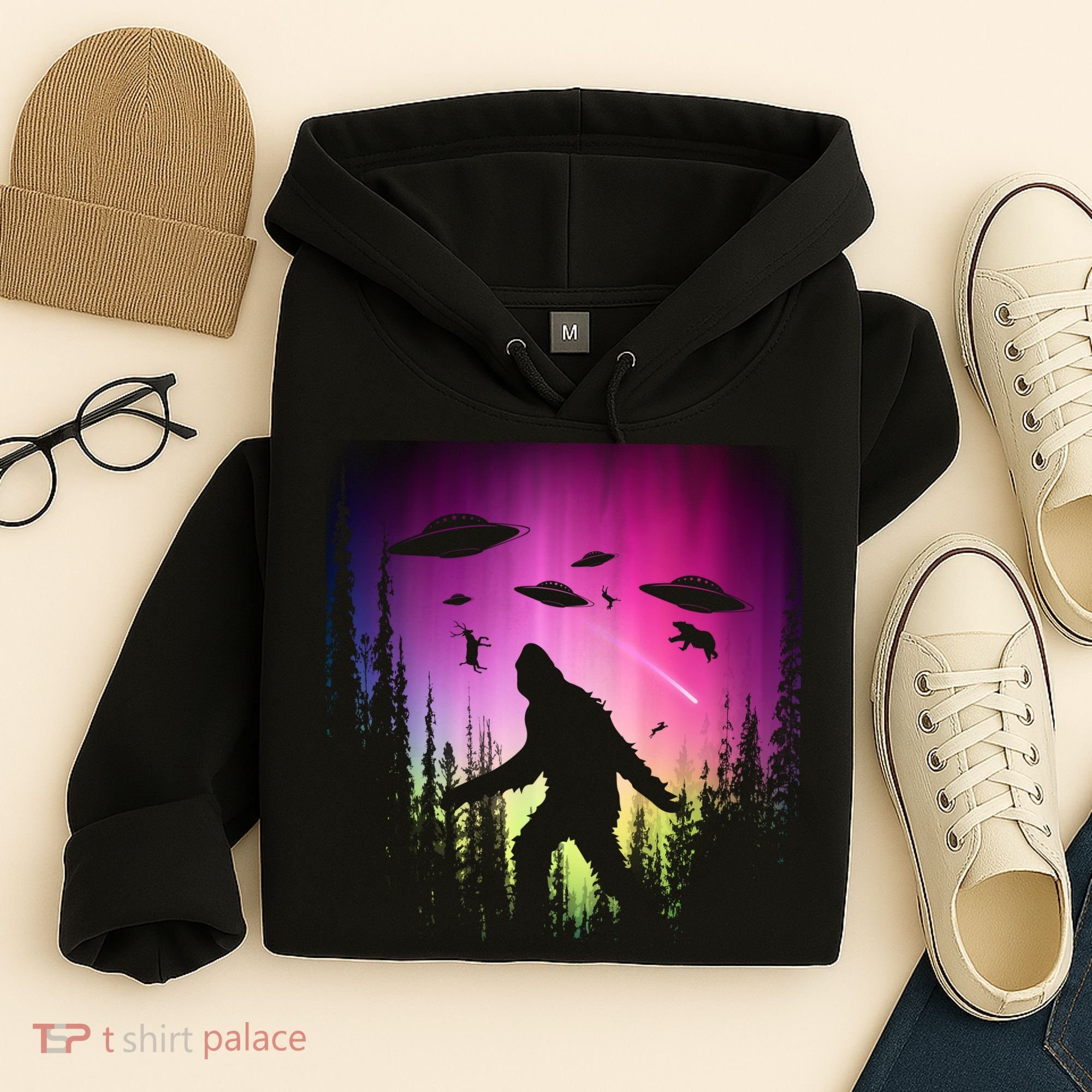 Bigfoot UFOs In Forest Hoodie
