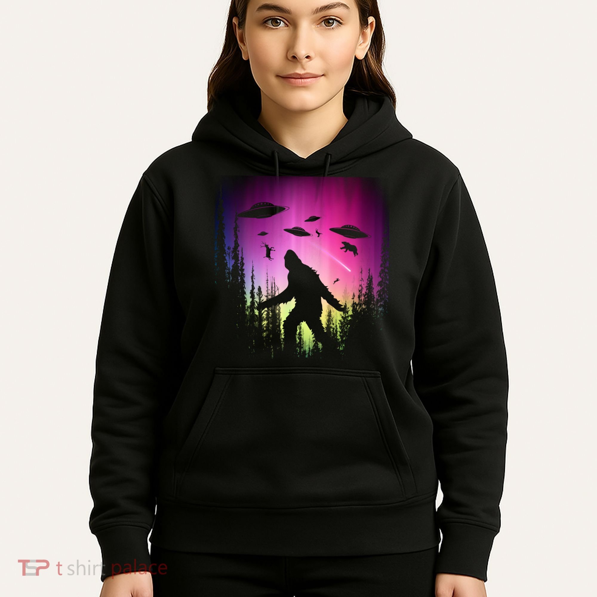 Bigfoot UFOs In Forest Hoodie