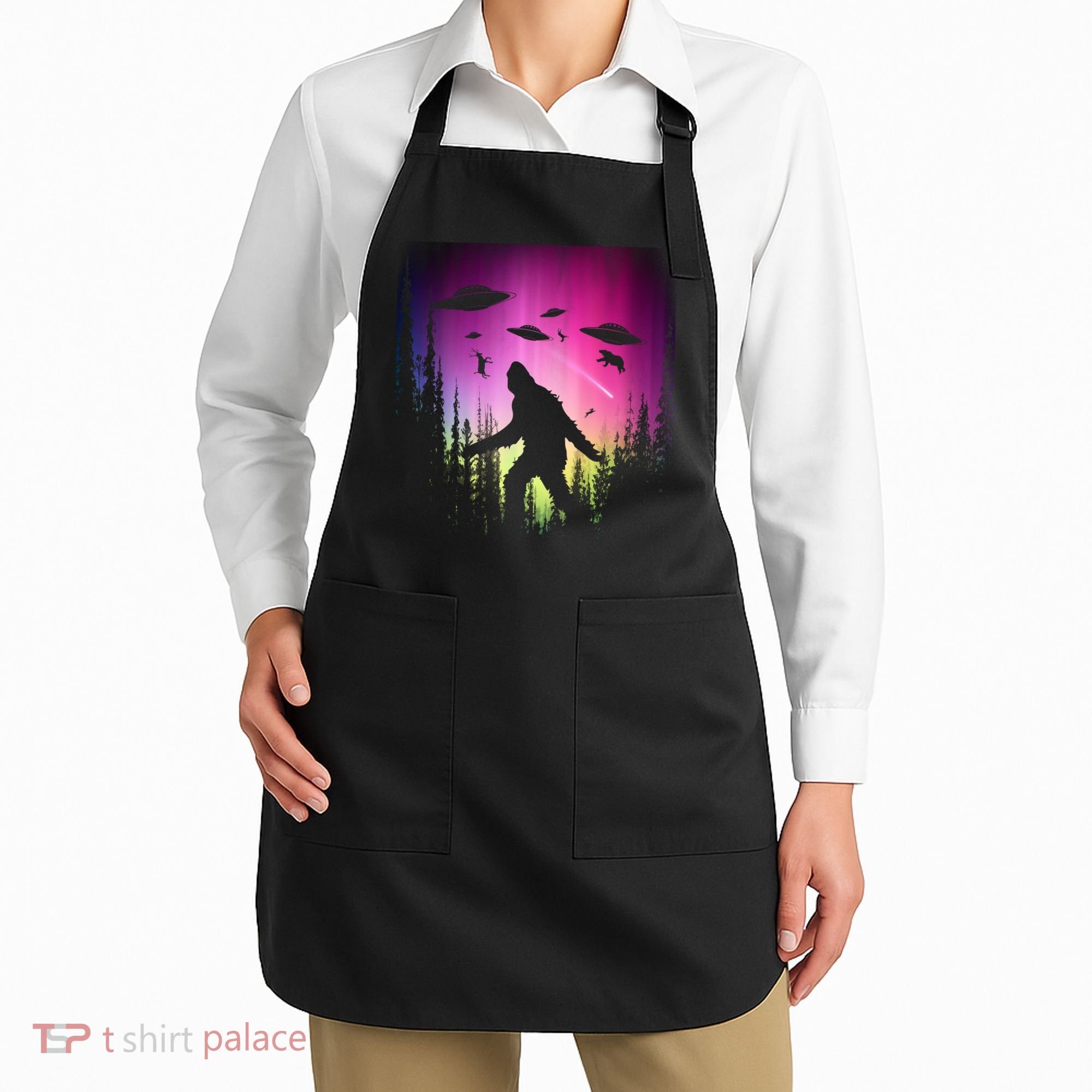 Bigfoot UFOs In Forest Apron