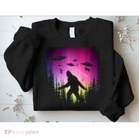 Bigfoot UFOs In Forest Sweatshirt thumb 2