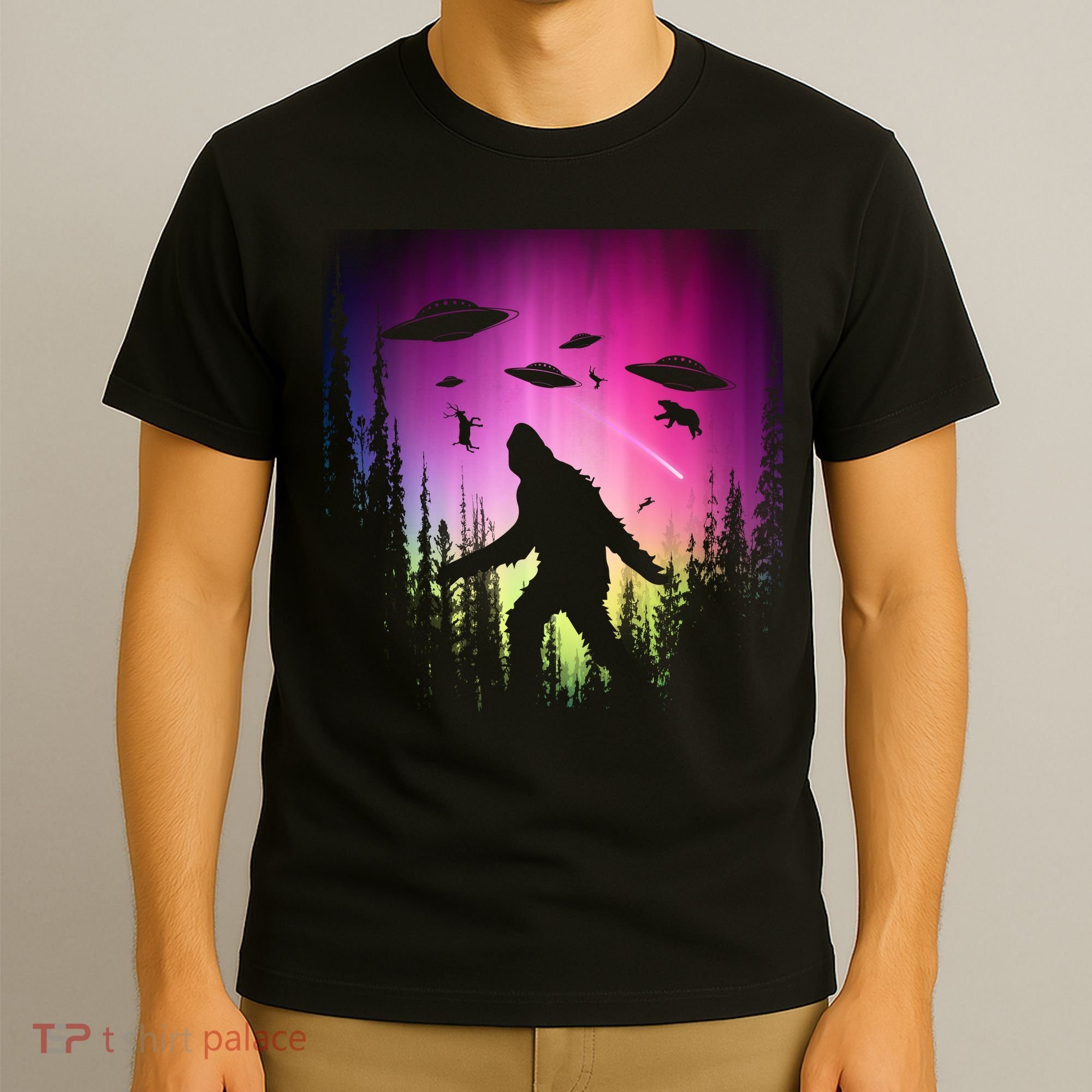 Bigfoot UFOs In Forest T-Shirt