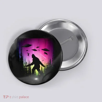 Bigfoot UFOs In Forest Button