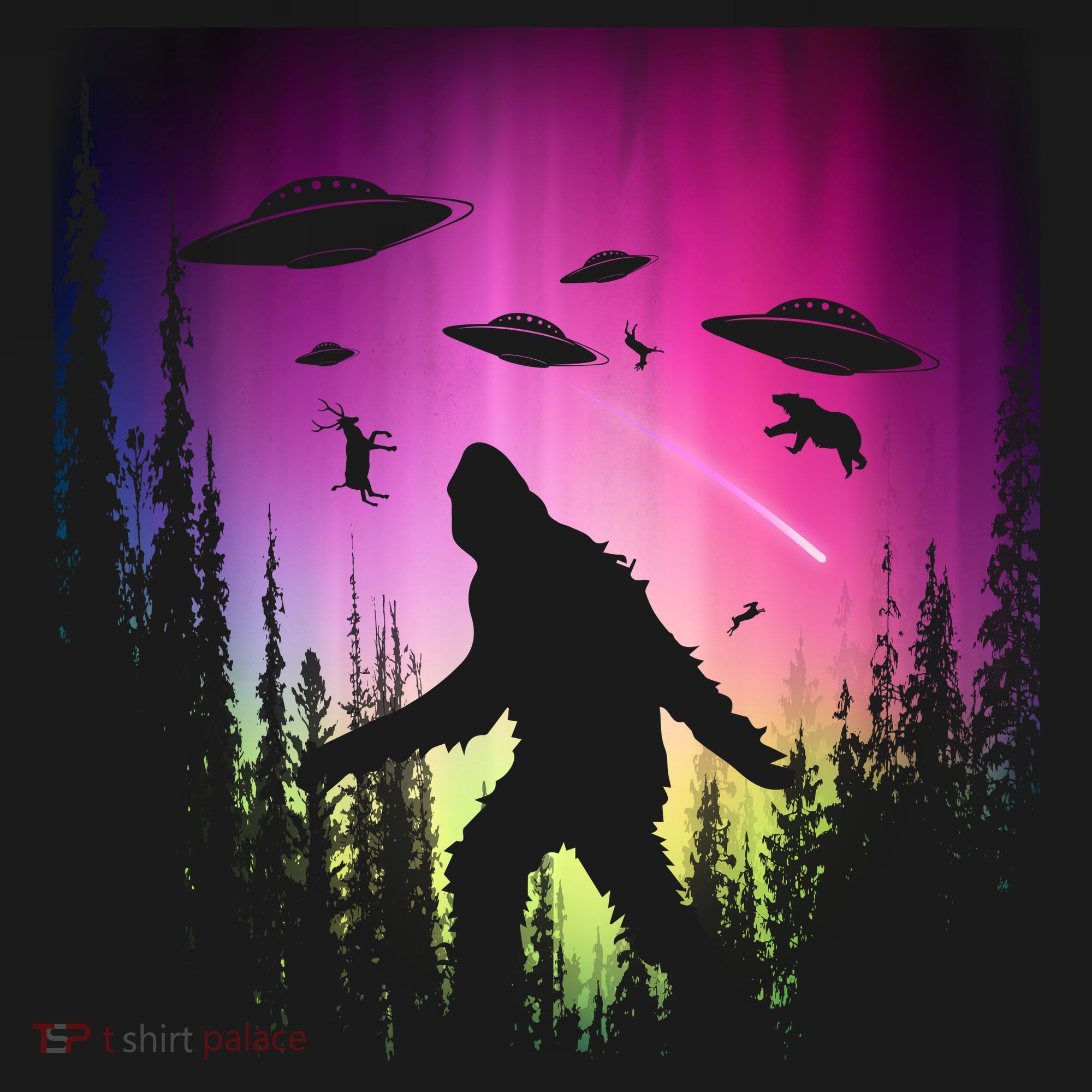 Bigfoot UFOs In Forest Bucket Hat
