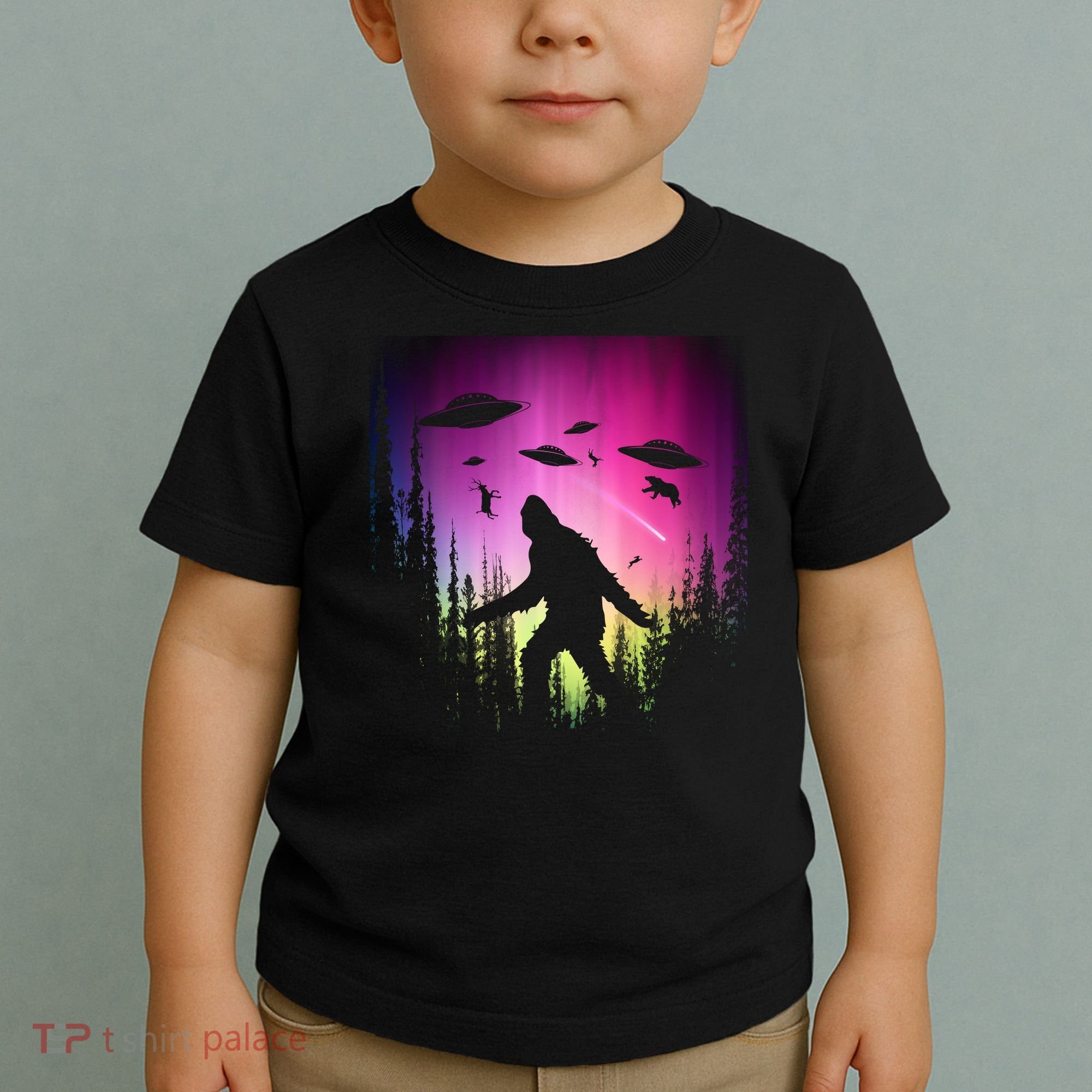 Bigfoot UFOs In Forest Toddler T-Shirt