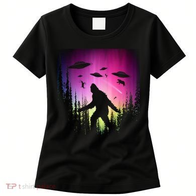 Bigfoot UFOs In Forest Women's T-Shirt