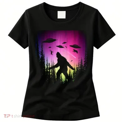 Bigfoot UFOs In Forest Women's T-Shirt