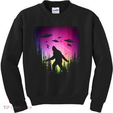 Bigfoot UFOs In Forest Kids Sweatshirt