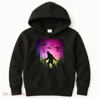 Bigfoot UFOs In Forest Kids Hoodie