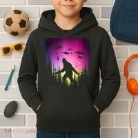 Bigfoot UFOs In Forest Kids Hoodie thumb 2