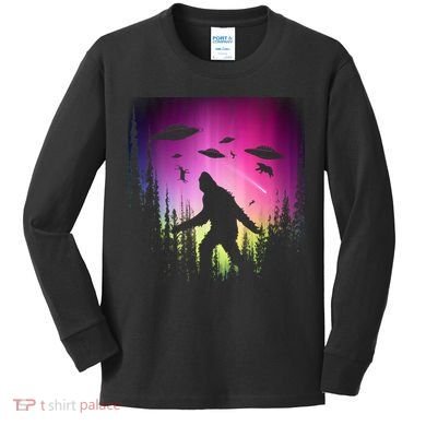 Bigfoot UFOs In Forest Kids Long Sleeve Shirt