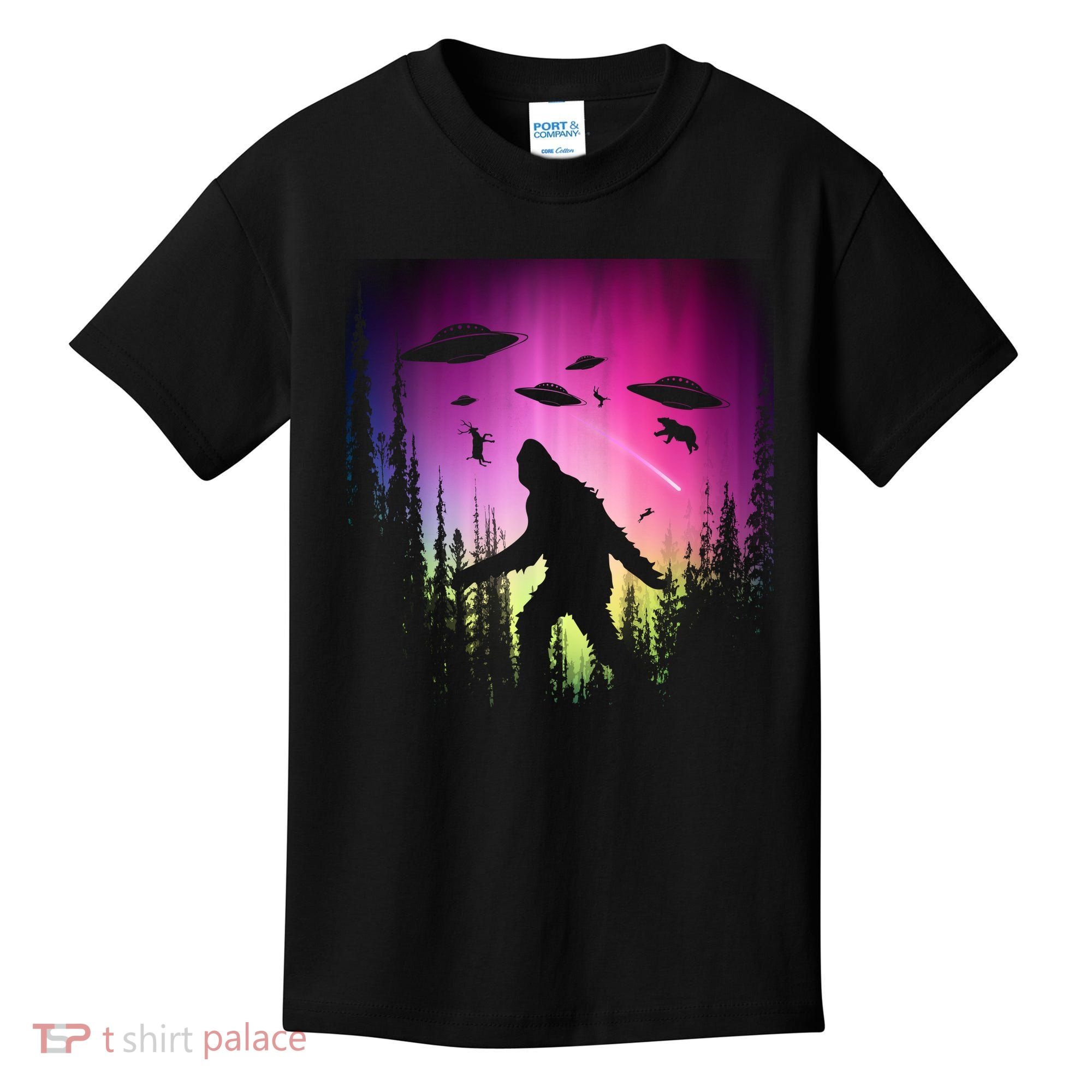 Bigfoot UFOs In Forest Kids T-Shirt