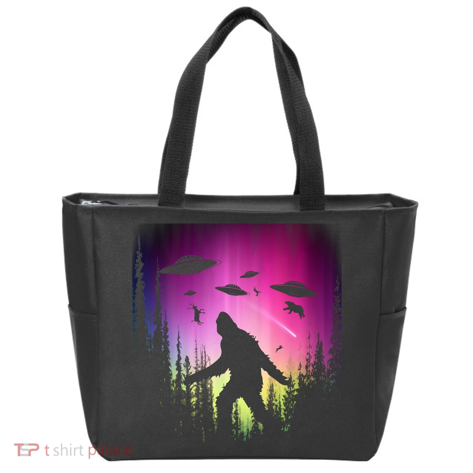 Bigfoot UFOs In Forest Tote Bag