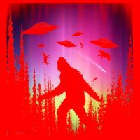 Bigfoot UFOs In Forest Santa Hat thumb 1