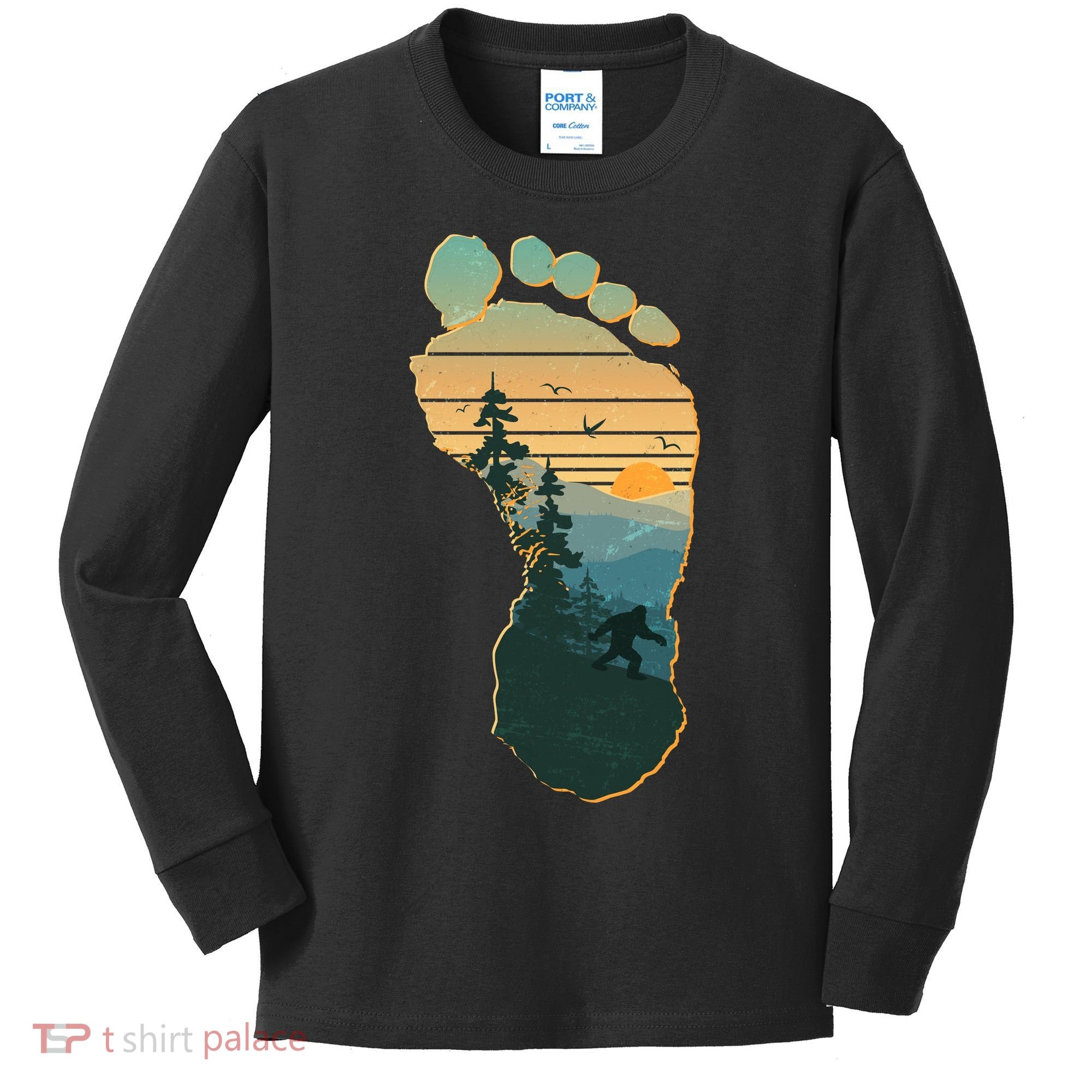 Bigfoot Wilderness Footprint Kids Long Sleeve Shirt