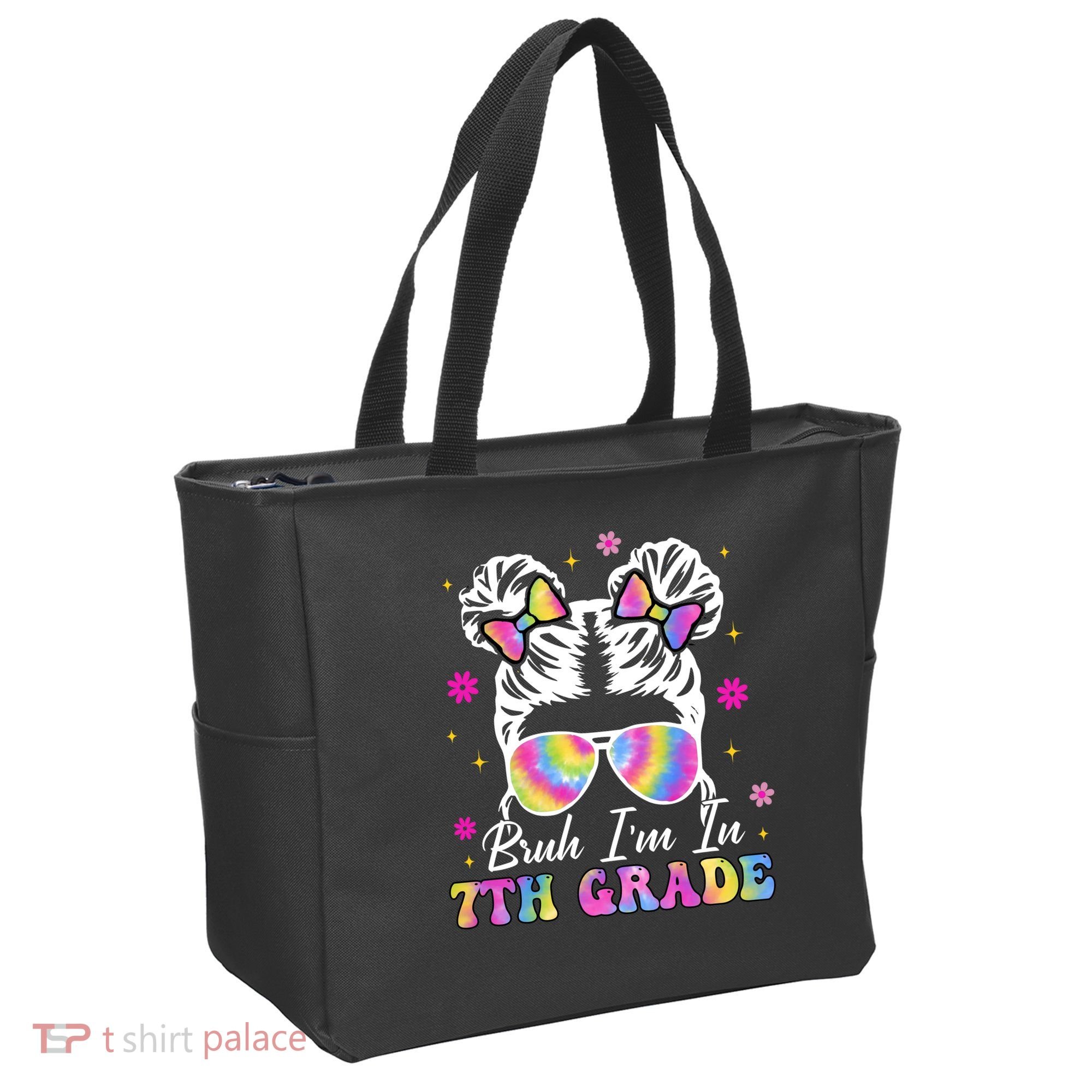 Bruh Im In 7th Grade Messy Bun First Day Of School Tote Bag
