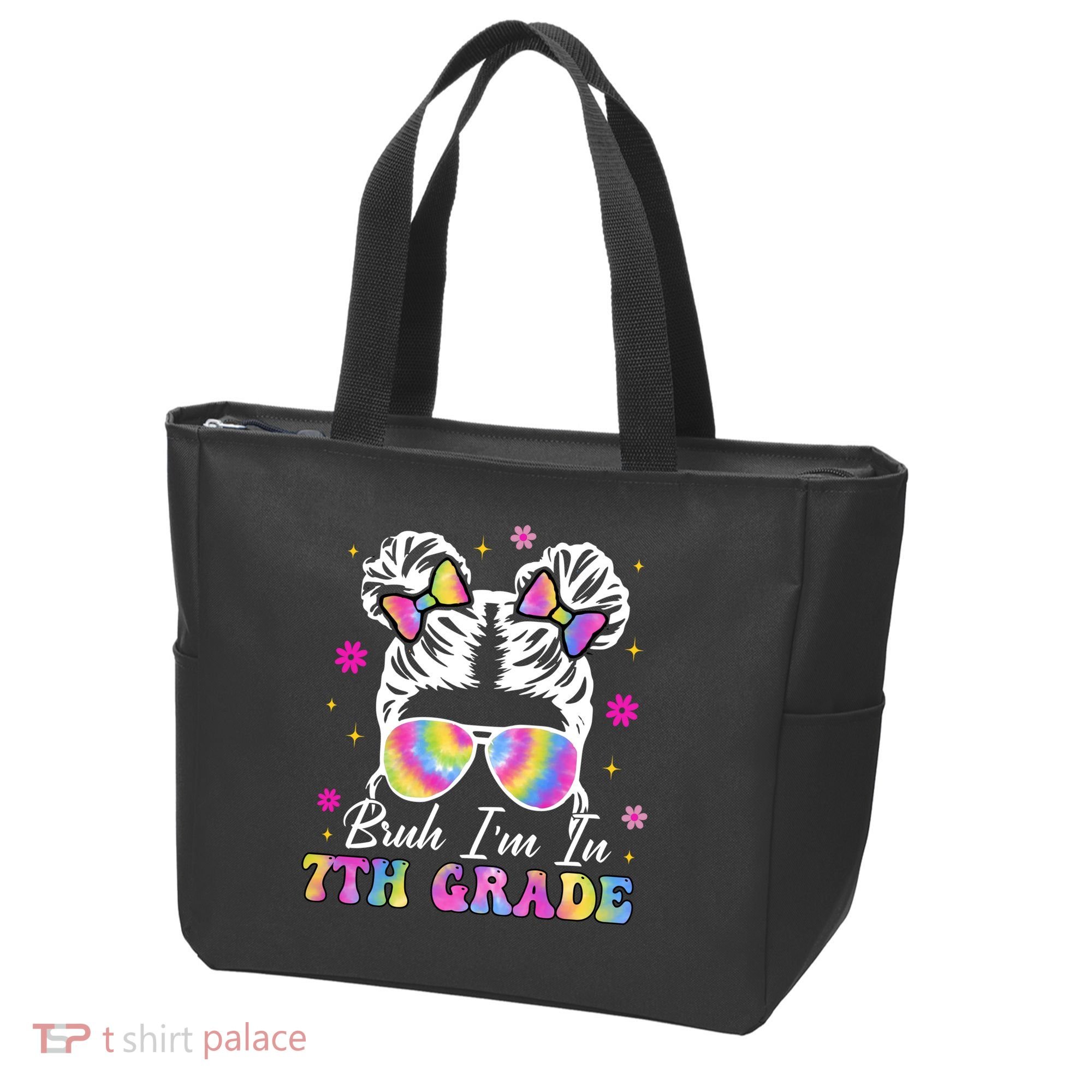 Bruh Im In 7th Grade Messy Bun First Day Of School Tote Bag