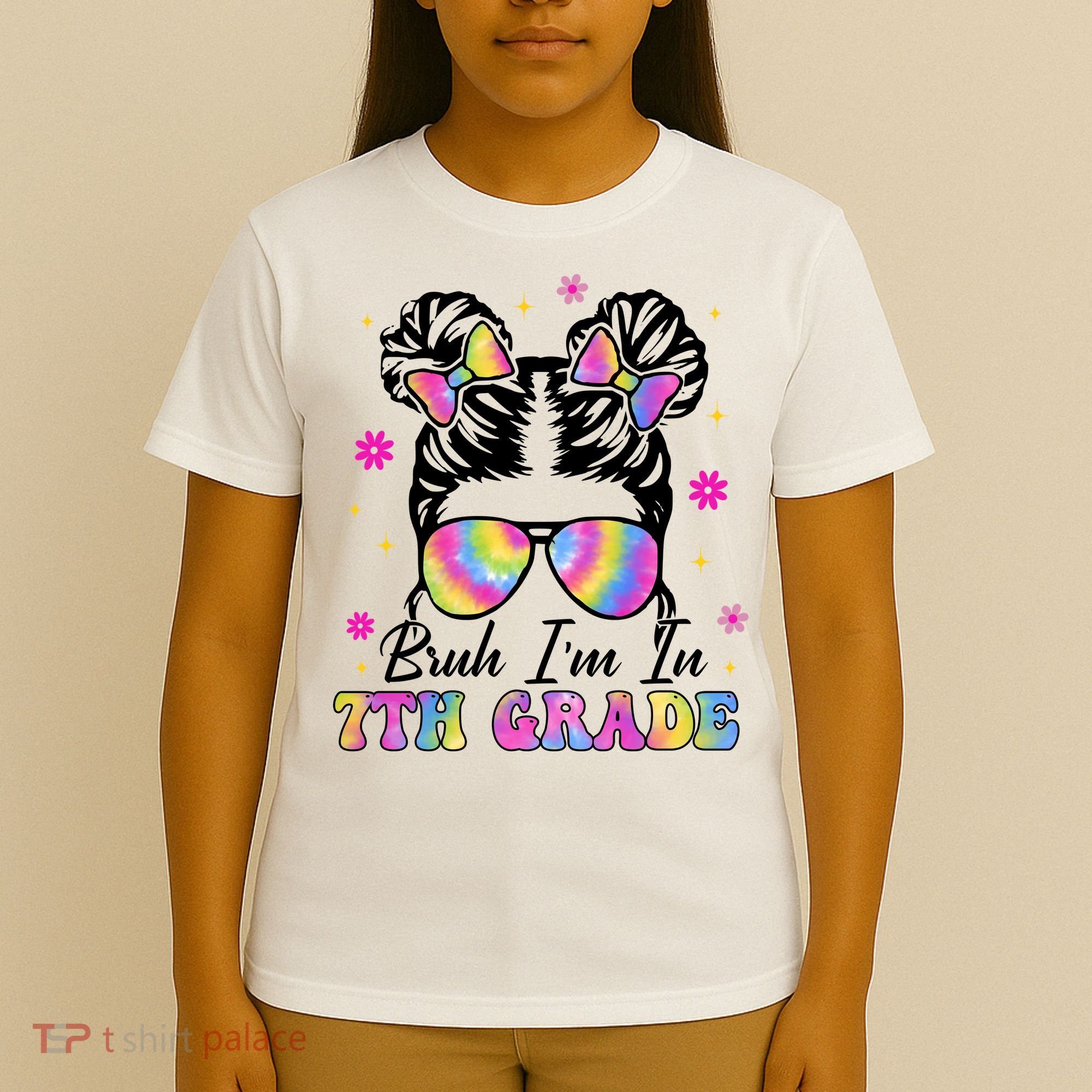 Bruh Im In 7th Grade Messy Bun First Day Of School T-Shirt