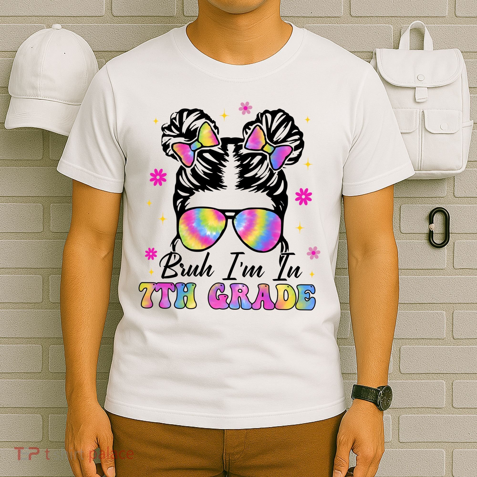 Bruh Im In 7th Grade Messy Bun First Day Of School T-Shirt