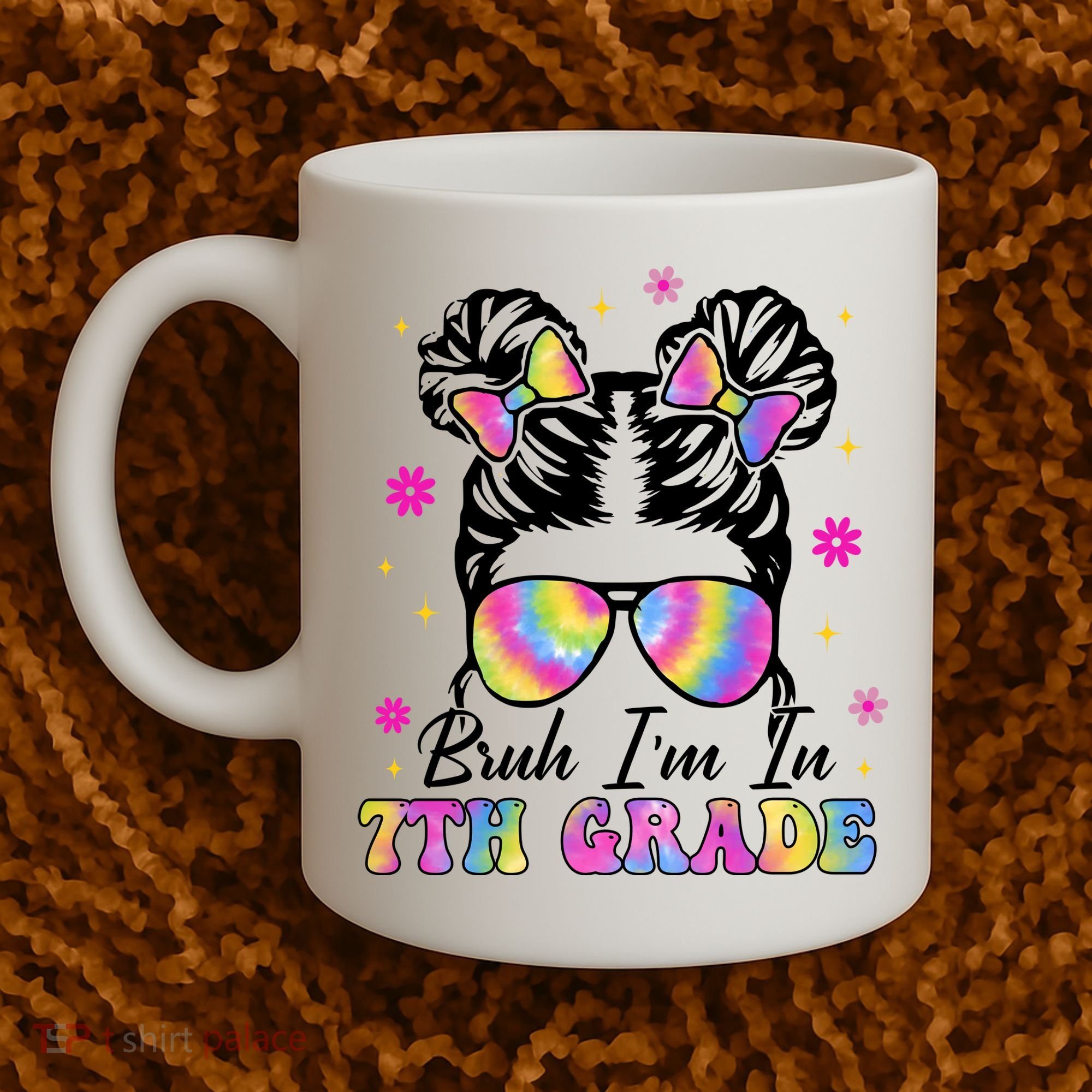 Bruh Im In 7th Grade Messy Bun First Day Of School Coffee Mug